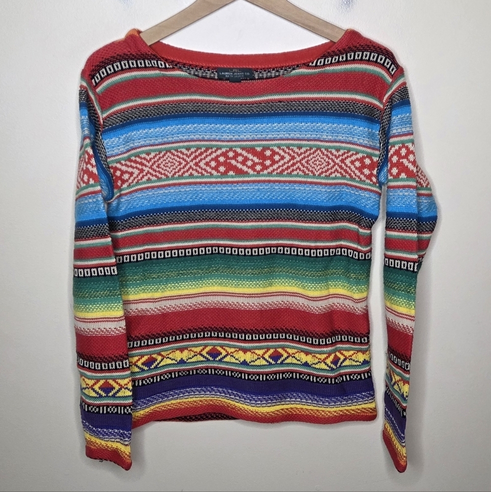 Vintage LRL Ralph Lauren Jeans Co Aztec Navajo Colorful Blanket Stripe Sweater